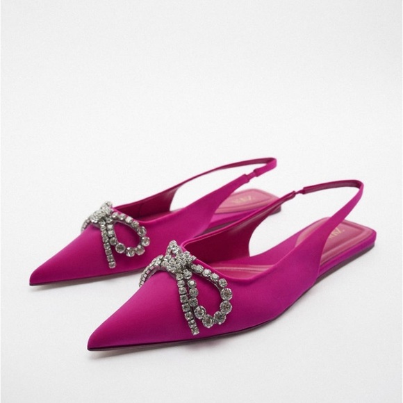 ZARA Rhinestone EMBELLISHED BOW FLAT MULES Sandals shoes - Picture 5 of 10